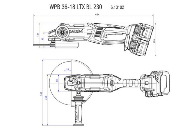 Аккумуляторная угловая шлифовальная машина Metabo WPB 36-18 LTX BL 230 613102830 в Екатеринбурге