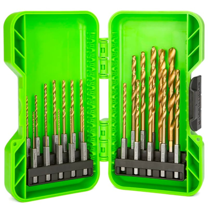 Набор сверл HSS-TiN 1,5-8,0 мм с шестигранным хвостовиком в кейсе Greenworks Арт. 2943907, 22 шт. в Екатеринбурге