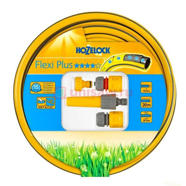 Шланг Hozelock Flexi Plus 19 мм 20 м, с набором коннекторов и наконечником в Екатеринбурге