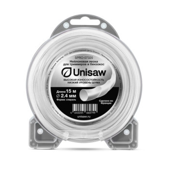 Леска триммерная 2.4мм 15м, спираль, Unisaw