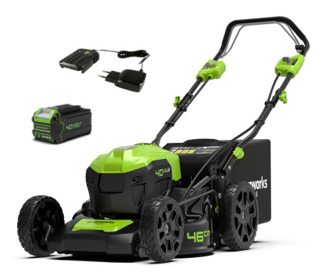Газонокосилка аккумуляторная Greenworks Арт.2506807UG, 40V, 46см, самоходная, бесщеточная, c 1хАКБ 5 Ач и ЗУ