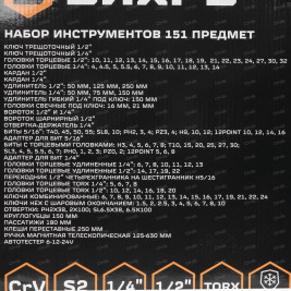 Набор инструментов Вихрь, 1/2", 1/4", CrV, в кейсе 151 предм
