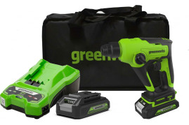 Перфоратор аккумуляторный бесщеточный Greenworks Арт. 3803107UA, 1,2 ДЖ, 24V, c 1хАКБ 2Ач и ЗУ, в сумке