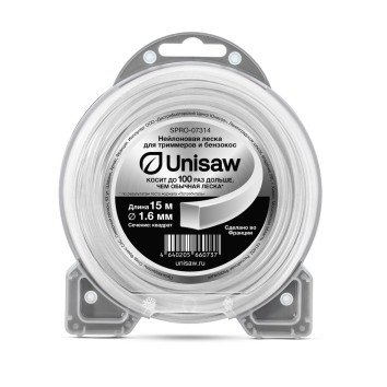 Леска триммерная 1.6 мм 15 м квадрат, Unisaw