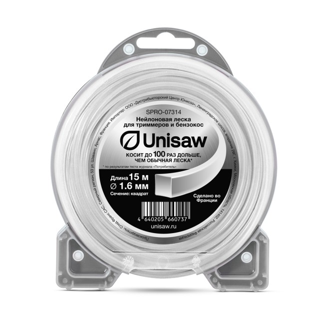 Леска триммерная 1.6 мм 15 м квадрат, Unisaw в Екатеринбурге