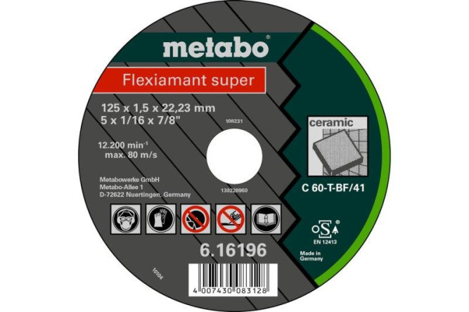 Отрезной круг Metabo 125х1,5х22,23мм Flexiamant Super камень C 60-T прямой  616196000 в Екатеринбурге