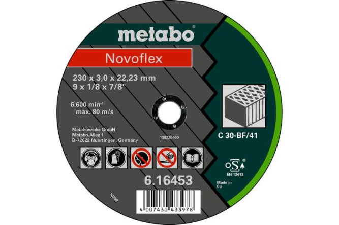 Отрезной круг Metabo 230х3,0х22,23мм Novoflex камень C 30 прямой  616453000 в Екатеринбурге