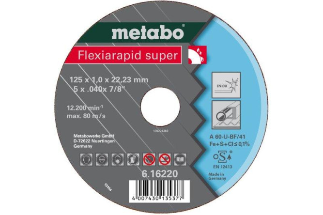 Отрезной круг Metabo 125х0,8х22,23мм Flexiarapid Super HydroResist A 60-U изогнутый  616209000 в Екатеринбурге