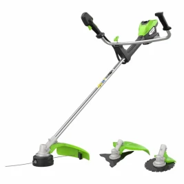 Триммер аккумуляторный Greenworks TB201H, 82V, 2,0 кВт, 46 см, c трехлопастным ножом и кусторезом, бесщеточный, с 1хАКБ 8 Ач и ЗУ