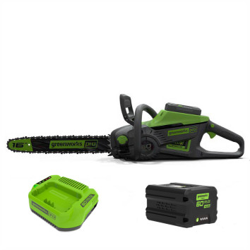 Цепная пила аккумуляторная Greenworks Арт. 2006907UA, 60V, 40 см, бесщеточная, с 1хАКБ 2 Ач. и ЗУ