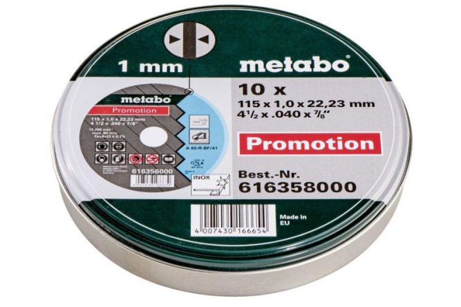 Отрезной круг Metabo 115х1,0х22,23мм Promotion А 60-R прямой упаковка 10шт  616358000 в Екатеринбурге