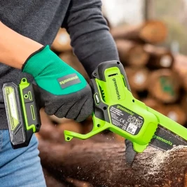 Цепная мини пила аккумуляторная Greenworks G24MCS10, 24V c 1хАКБ 4Ач и ЗУ
