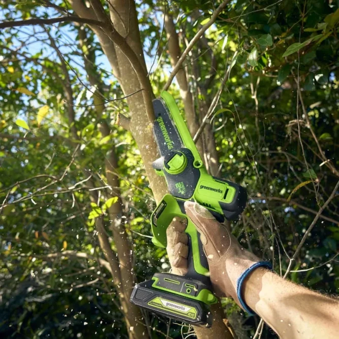 Цепная мини пила аккумуляторная Greenworks GD24CS15, 24V, 15см, бесщеточная, с автоматической смазкой цепи, без АКБ и ЗУ в Екатеринбурге