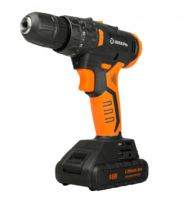 Дрель-шуруповерт аккумуляторная Вихрь ДА-18Л-2К/Б (2,0 А/ч) (бесщеточный двигатель) в Екатеринбурге