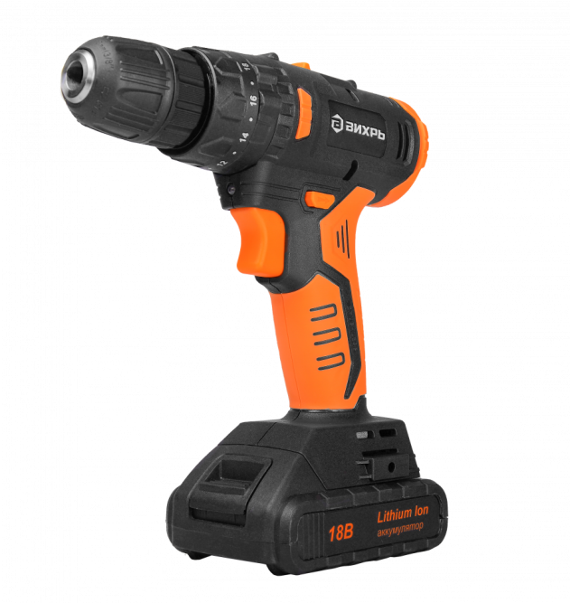 Дрель-шуруповерт аккумуляторная Вихрь ДА-18Л-2КУ/Б (2,0 А/ч) (бесщеточный двигатель) в Екатеринбурге
