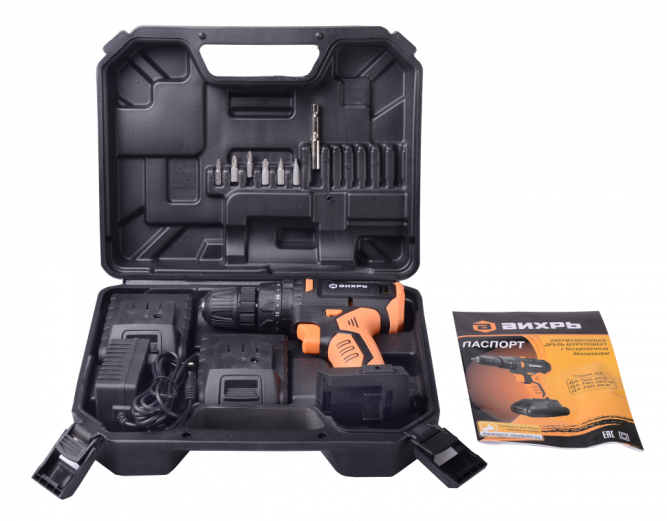 Дрель-шуруповерт аккумуляторная Вихрь ДА-18Л-2КУ/Б (2,0 А/ч) (бесщеточный двигатель) в Екатеринбурге